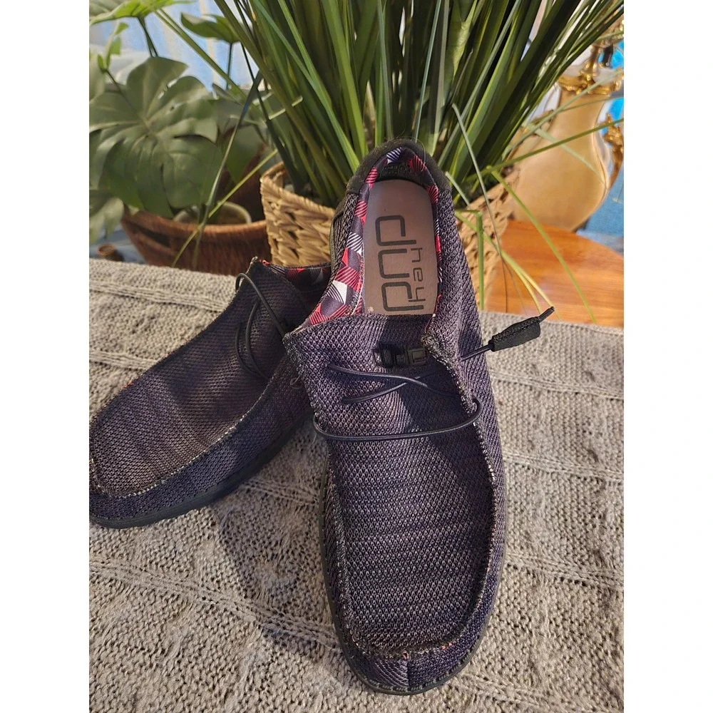 HEY DUDE Wally Sox Jet Black Mens Slip On Loafers Shoes Size 10